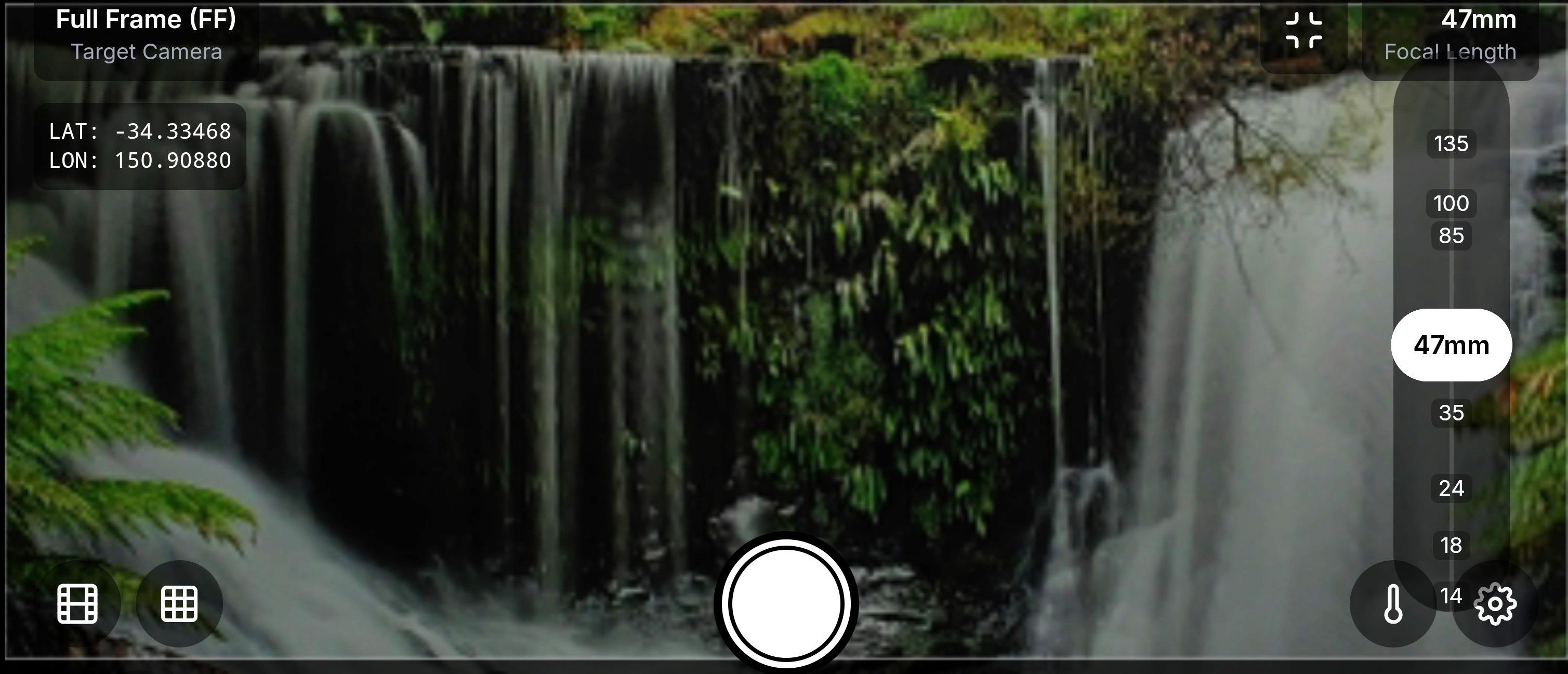 The Filmmaker's Viewfinder live view with framing guides over a scene